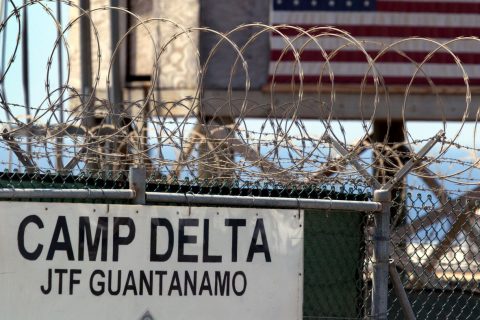 GUANTANAMO BAY, CUBA - APRIL 7:  The entrance to Camp Delta where detainees from the U.S. war in Afghanistan live is shown April 7, 2004 in Guantanamo Bay, Cuba. On April 20, the U.S. Supreme Court is expected to consider whether the detainees can ask U.S. courts to review their cases. Approximately 600 prisoners from the U.S. war in Afghanistan remain in detention.  (Photo by Joe Raedle/Getty Images)